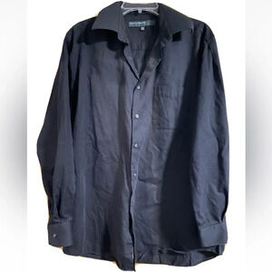 PERRY ELLIS PORTFOLIO  Mens L Button Down Shirt Black on Black Stripe Nice Shirt